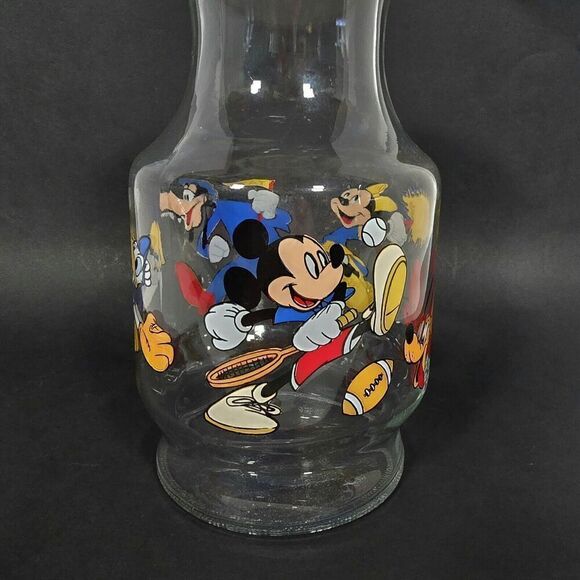 Vtg Anchor Hocking Walt Disney Juice Carafe w Lid Mickey Mouse And Friends USA - Picture 2 of 12